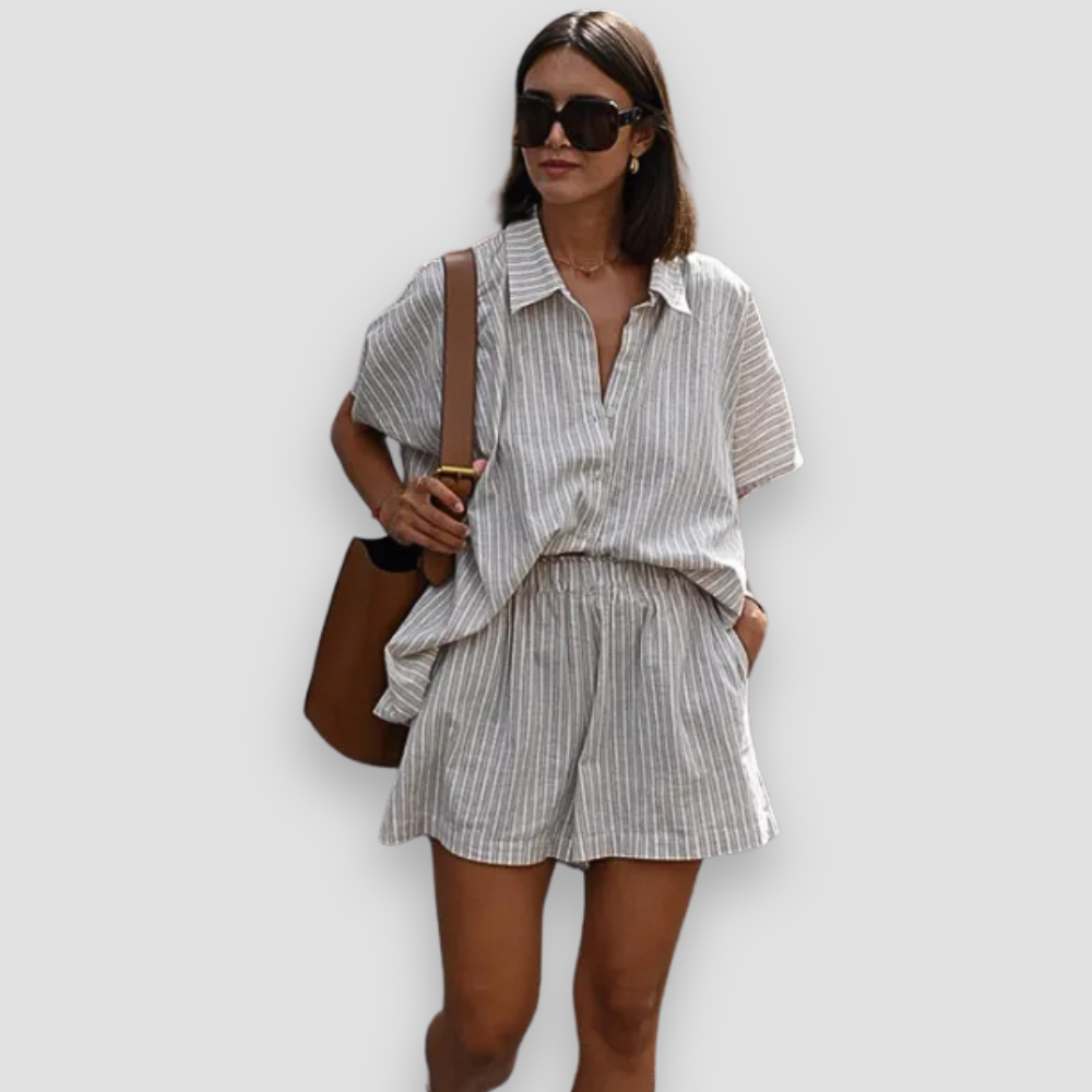 Badhie | Women's Casual Loose Striped Shirt Shorts Two-Piece Set