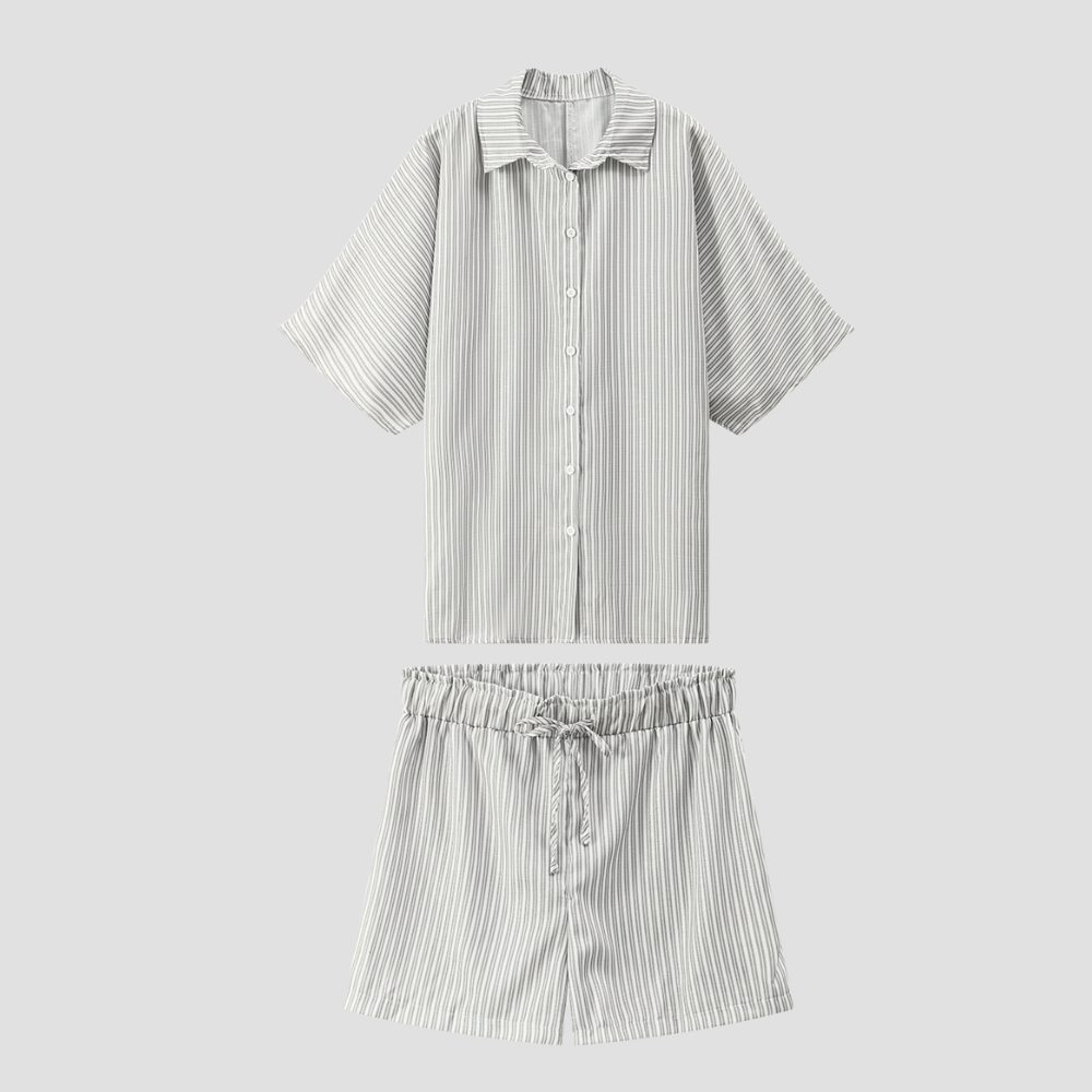 Badhie | Women's Casual Loose Striped Shirt Shorts Two-Piece Set