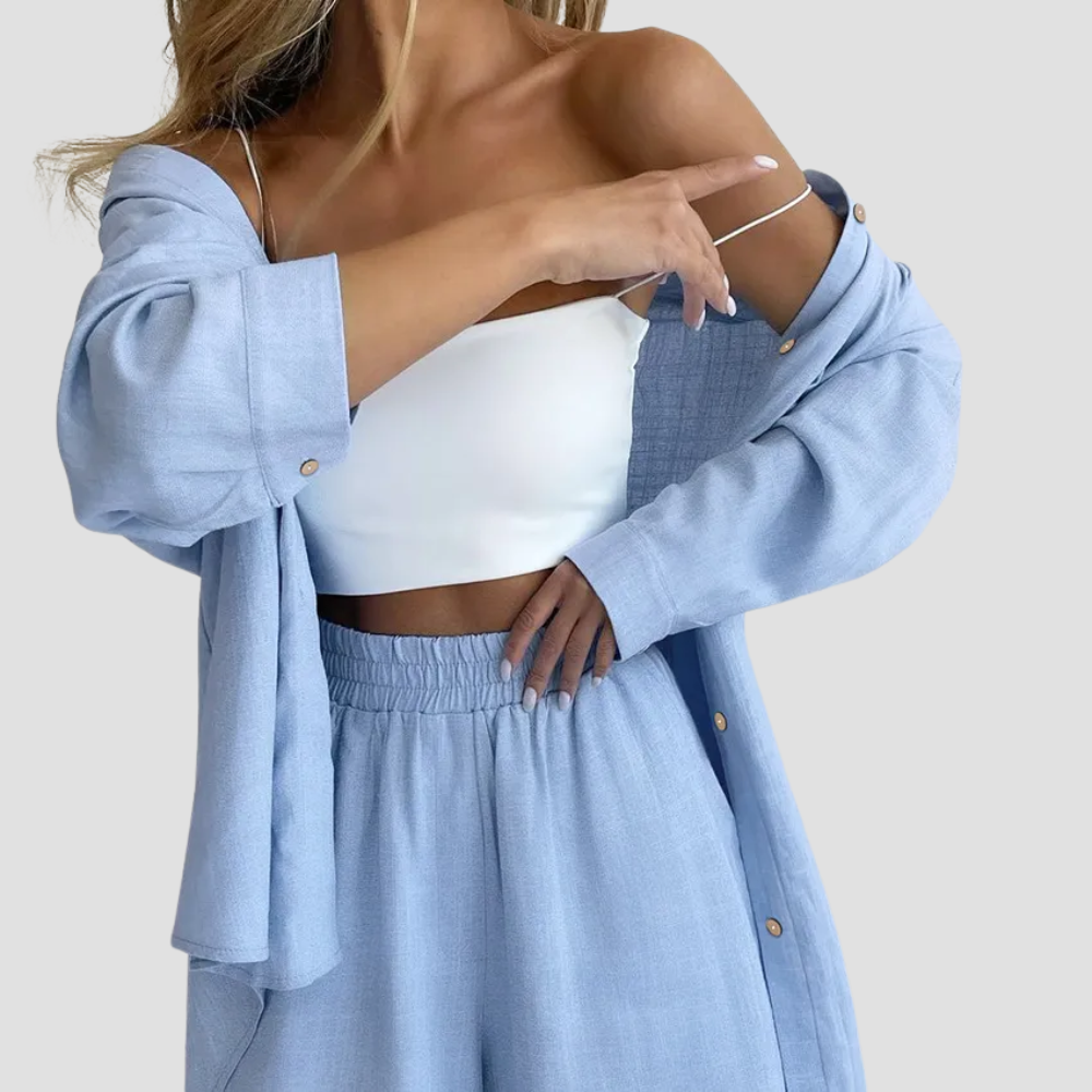 Badhie | Women's Blue Breeze Button-Up Set