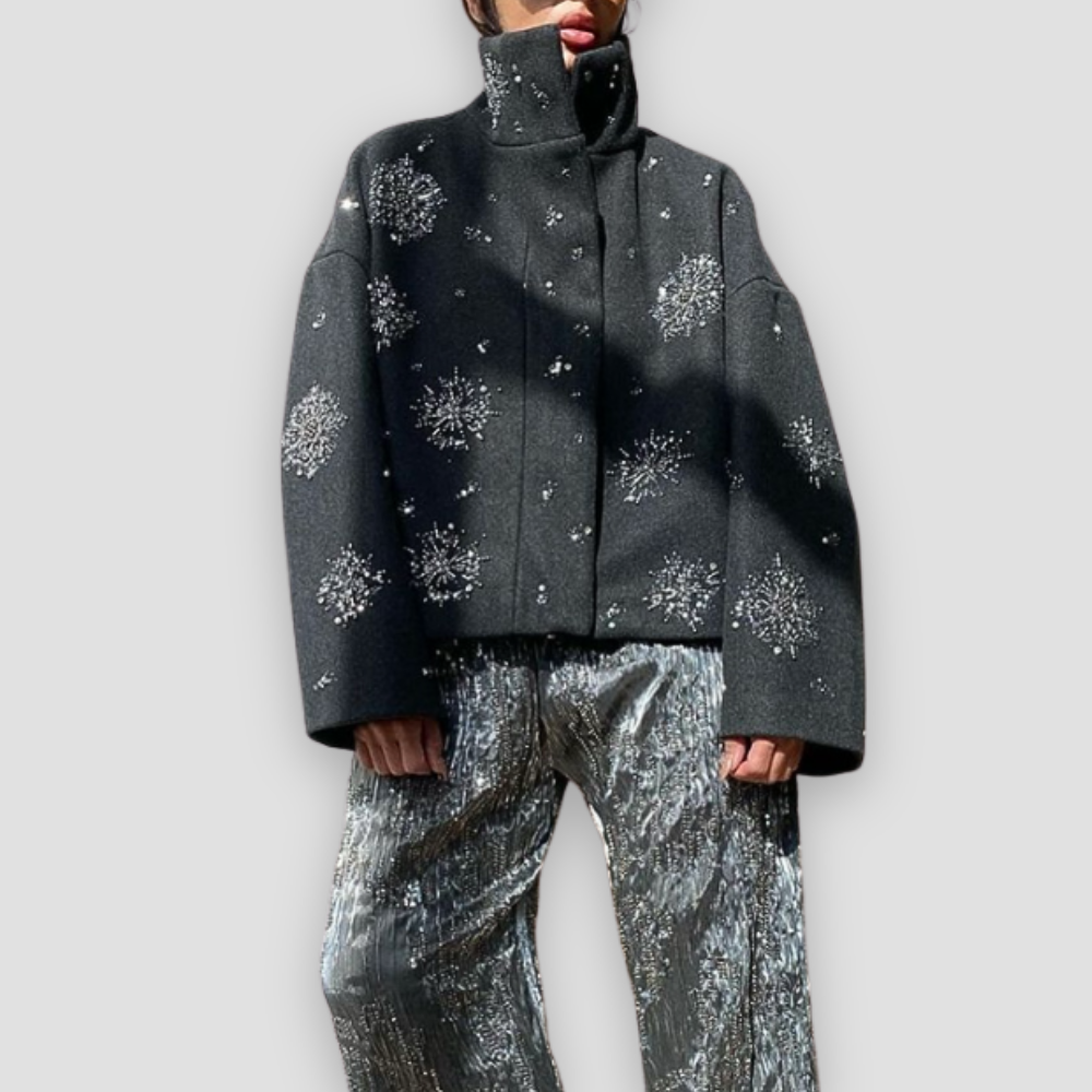 Badhie | Women’s Embellished Wool Blend Glitter Cropped Coat