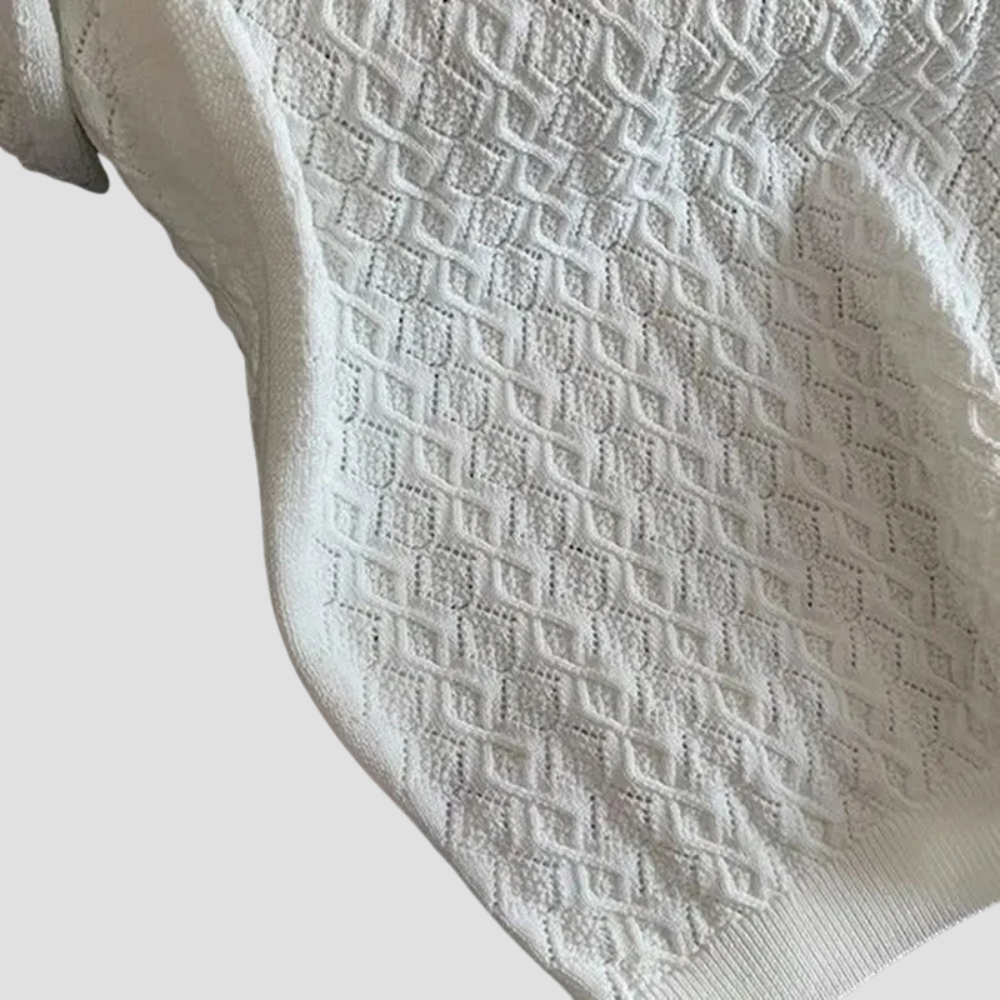 Badhie | Women’s Textured Knit Polo Top with Gold Button Detail