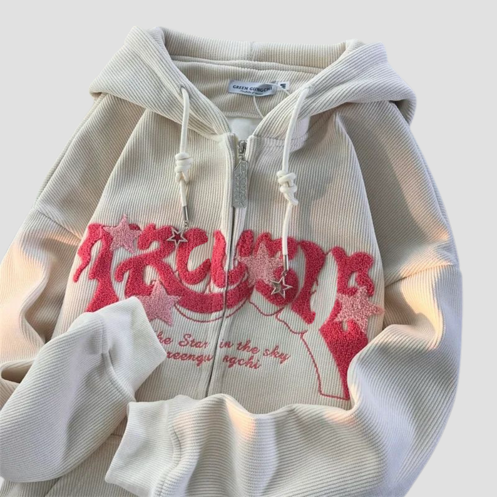 Badhie | Women’s Oversized Ribbed Zip-Up Hoodie – Streetwear Graphic Jacket