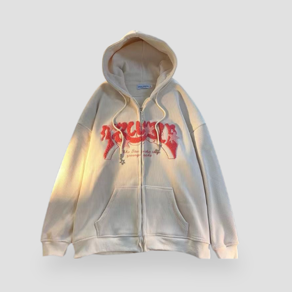 Badhie | Women’s Oversized Ribbed Zip-Up Hoodie – Streetwear Graphic Jacket