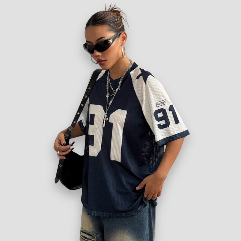 Badhie | Women's Oversized Star Mesh Jersey T-Shirt