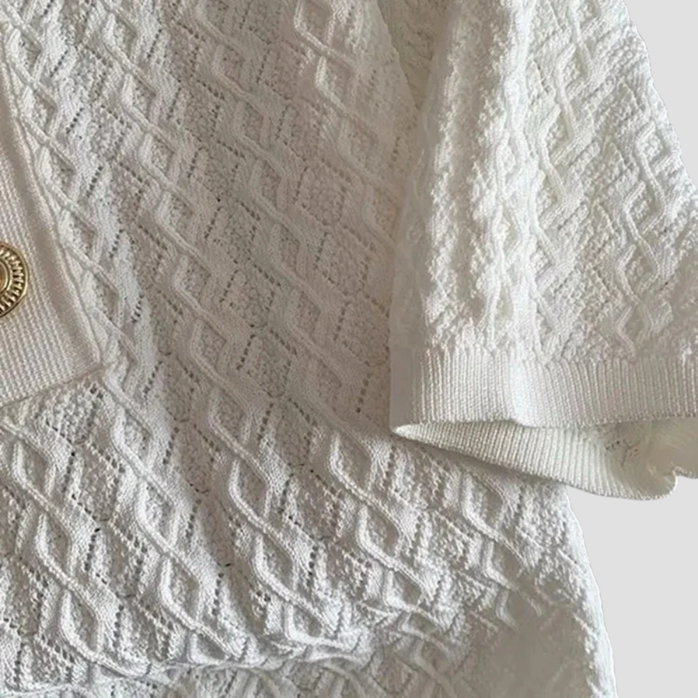 Badhie | Women’s Textured Knit Polo Top with Gold Button Detail