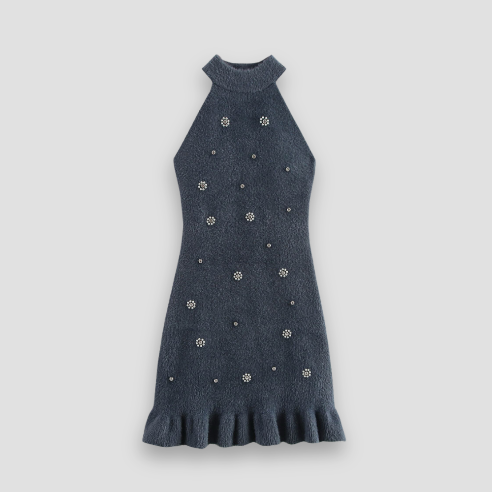 Badhie | Women's Soft Velvet Rhinestone Mini Dress