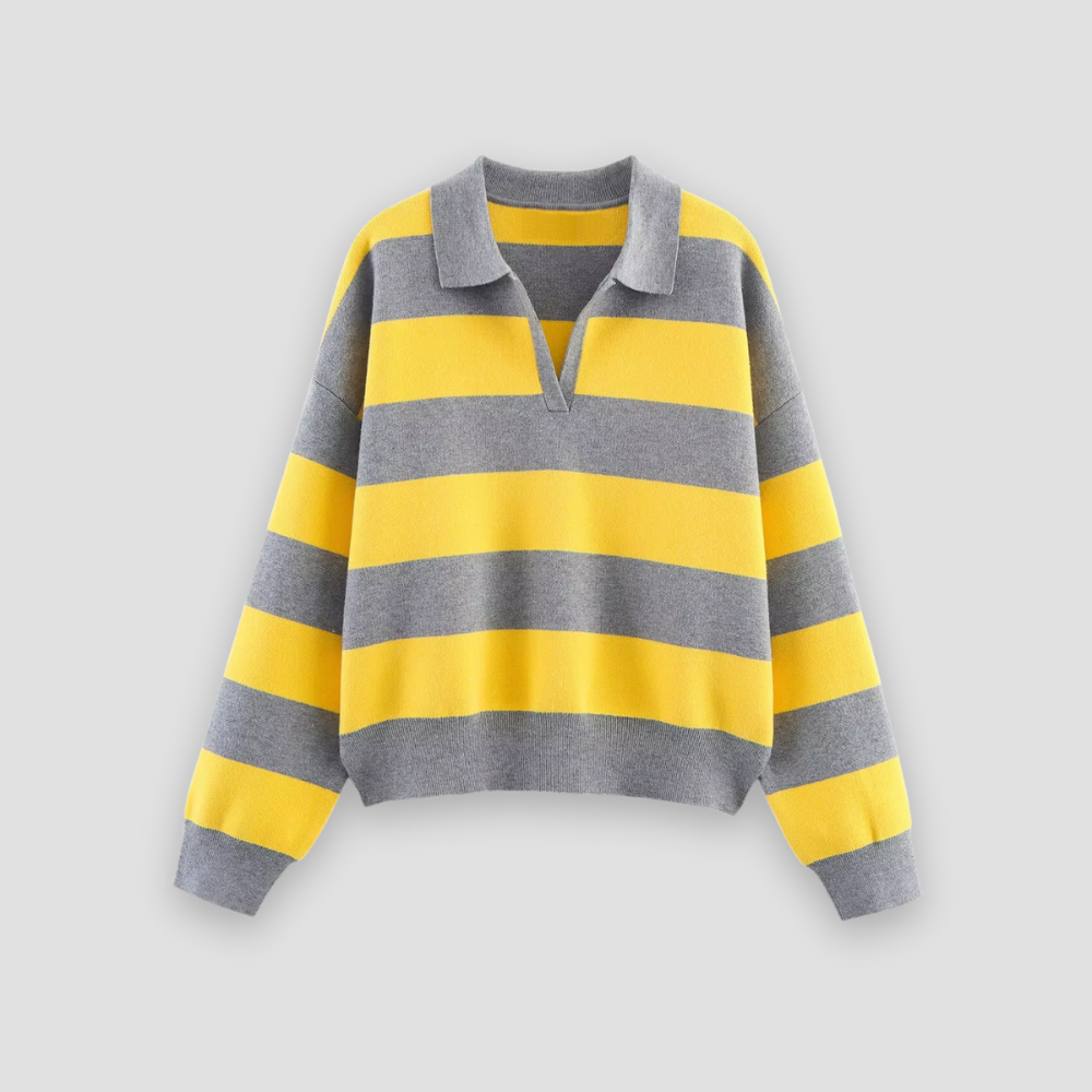 Badhie | Women’s Striped V-Neck Collar Knit Sweater