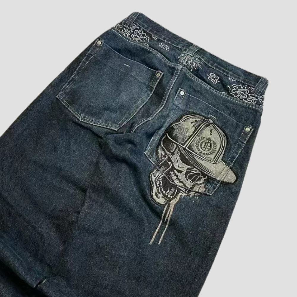 Badhie | Women’s Skull Graphic Denim Baggy Jeans