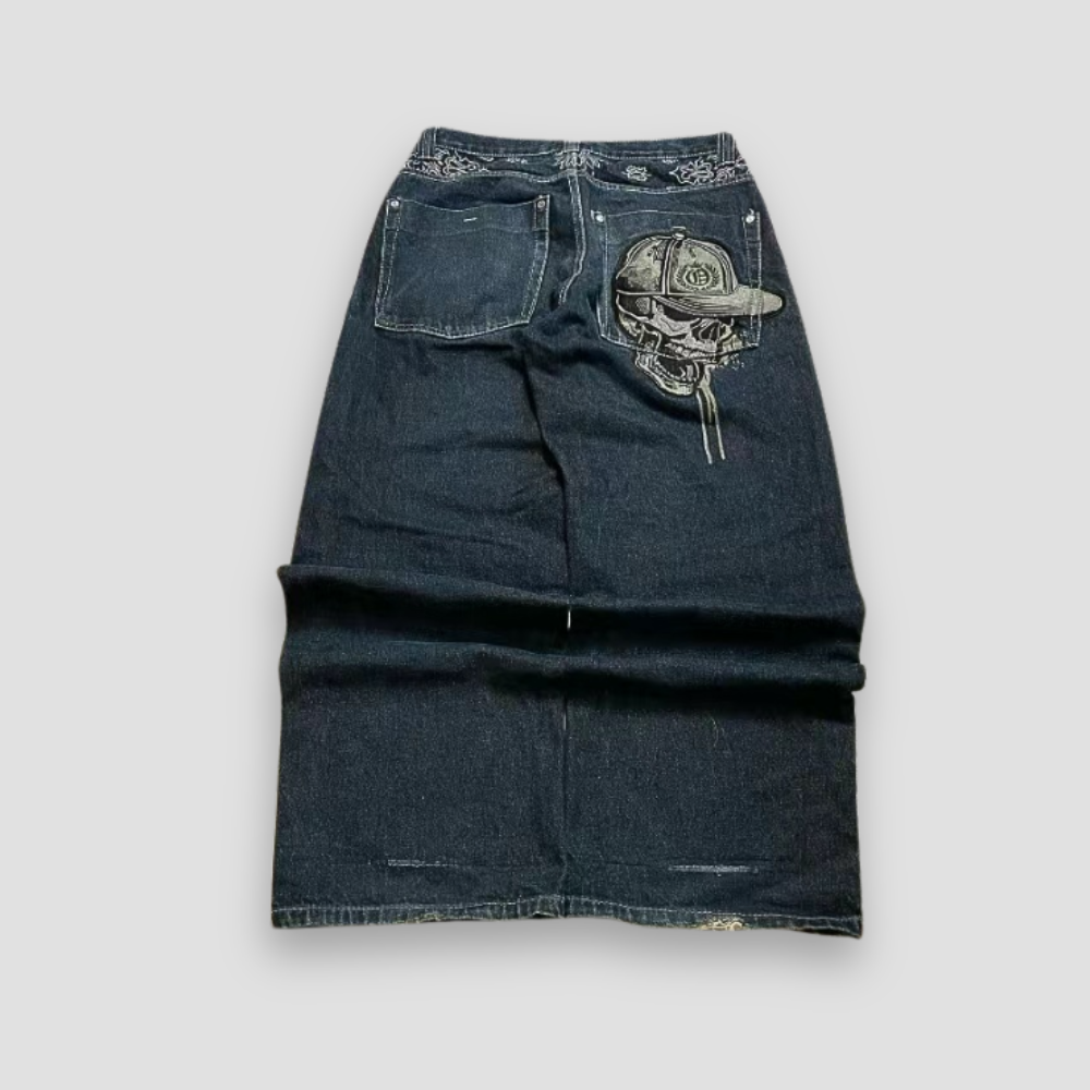 Badhie | Women’s Skull Graphic Denim Baggy Jeans