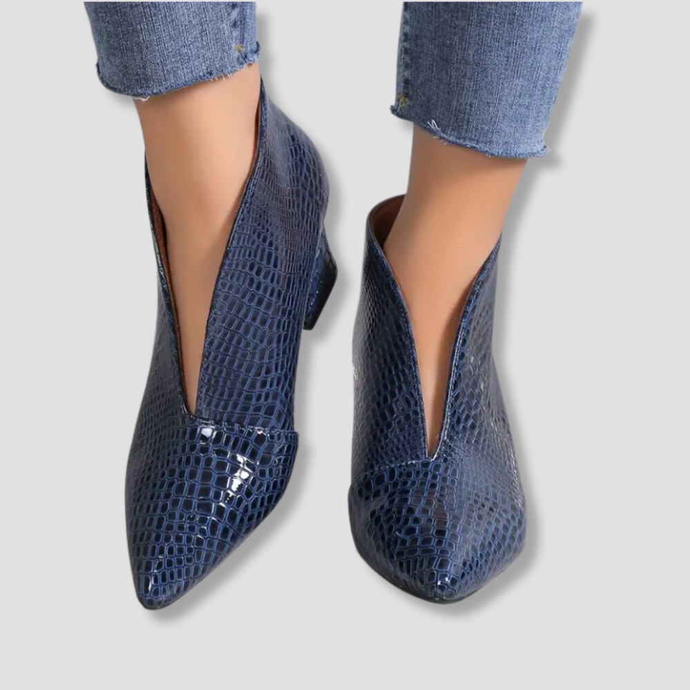 Badhie | Women’s Croc-Embossed Pointed Ankle Boots