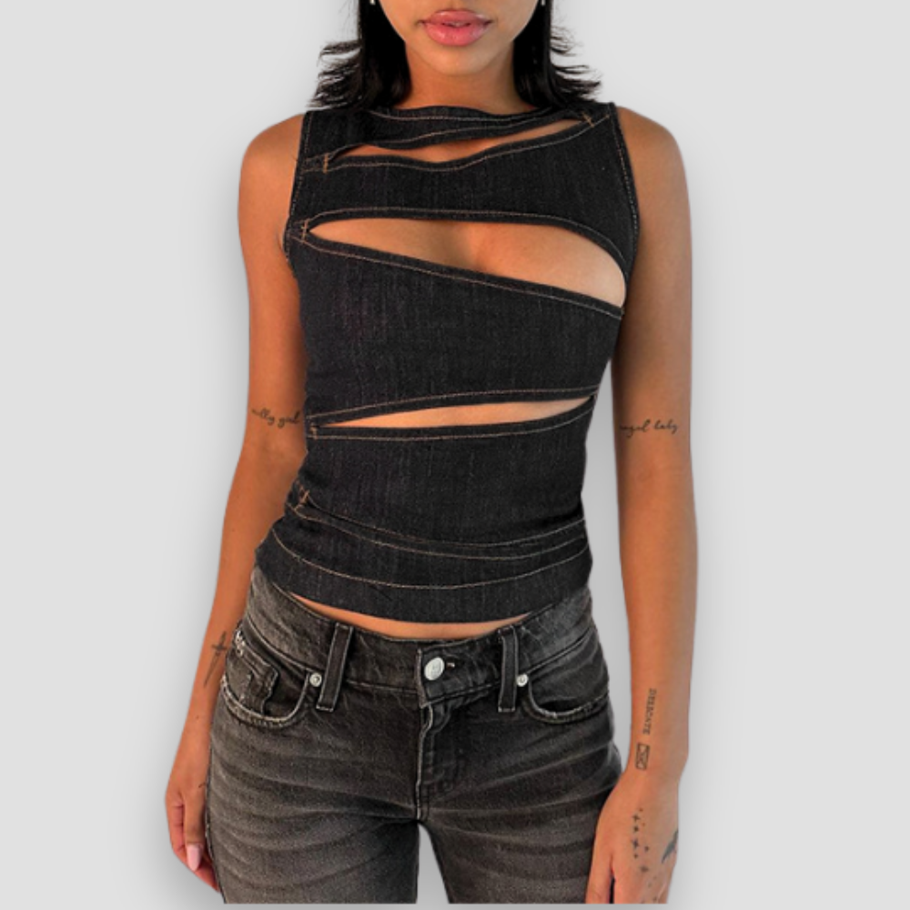 Badhie | Women’s Cutout Denim Tank Top