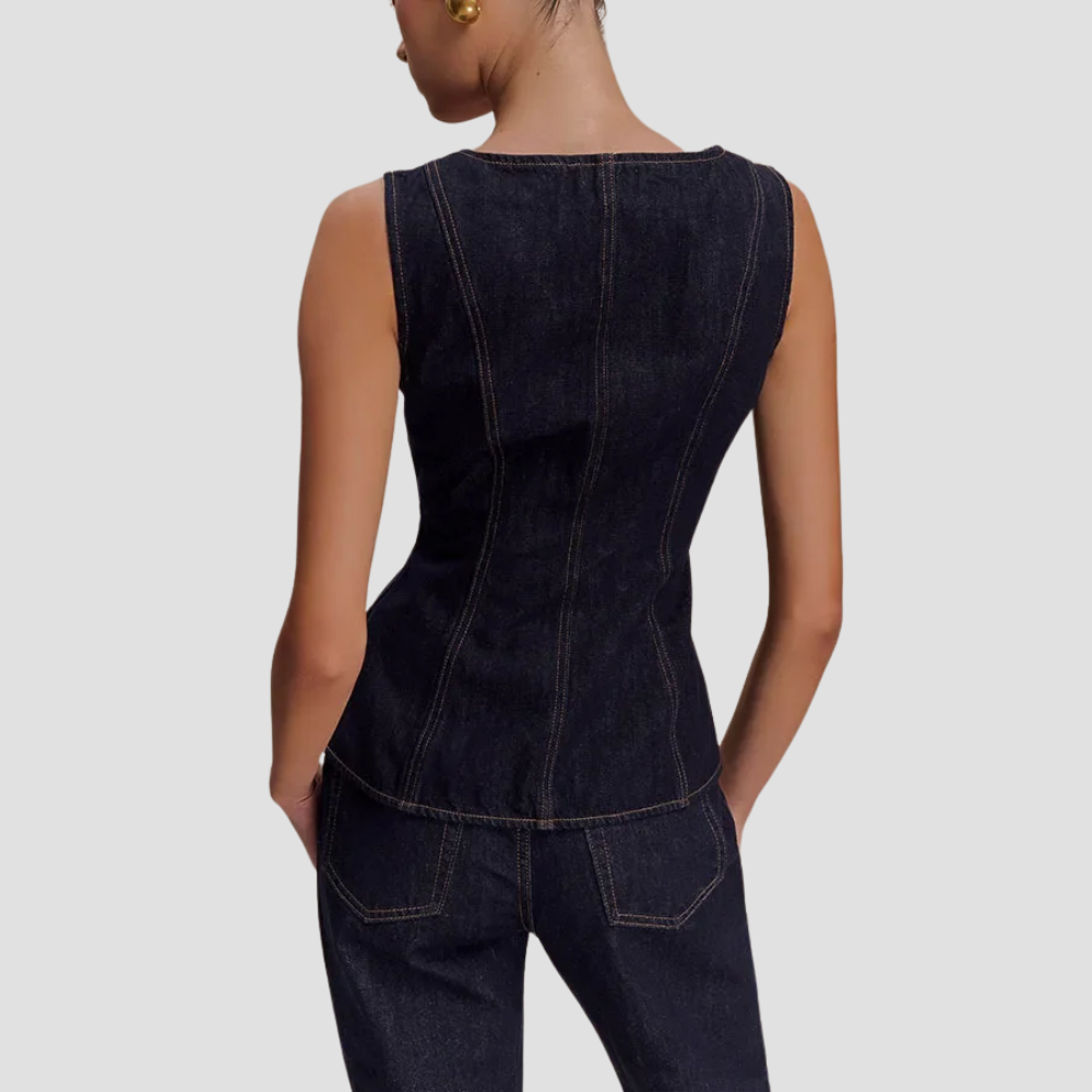 Badhie | Women's Sculpted Denim Corset Top Straight-Leg Jean Set