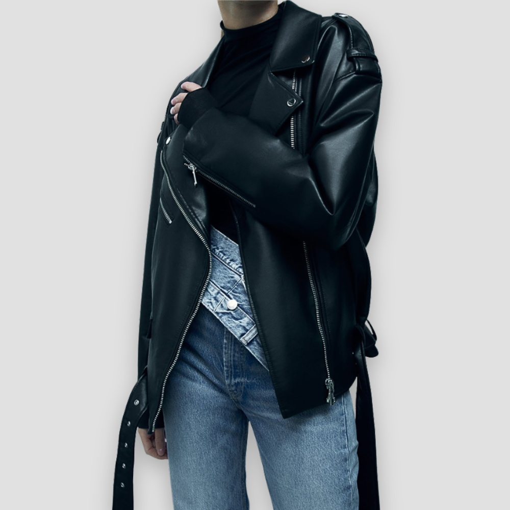 Badhie | Women’s Oversized Faux Leather Biker Jacket