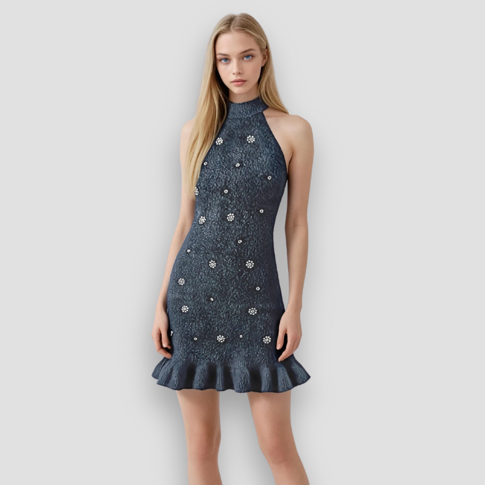 Badhie | Women's Soft Velvet Rhinestone Mini Dress