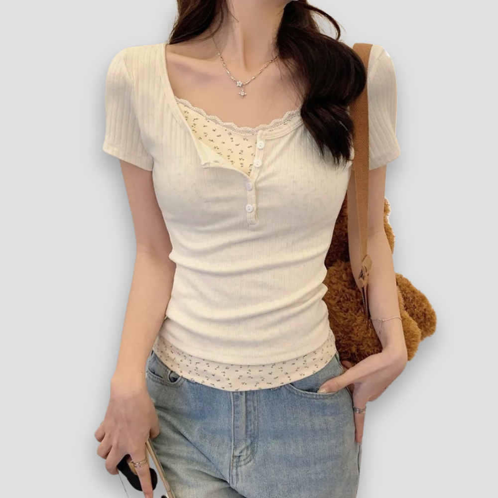 Badhie | Women’s Ribbed Knit Button-Up Layered Top