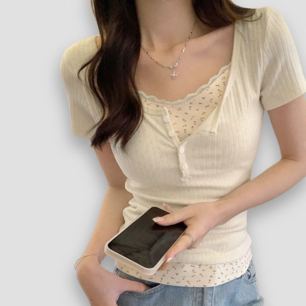 Badhie | Women’s Ribbed Knit Button-Up Layered Top