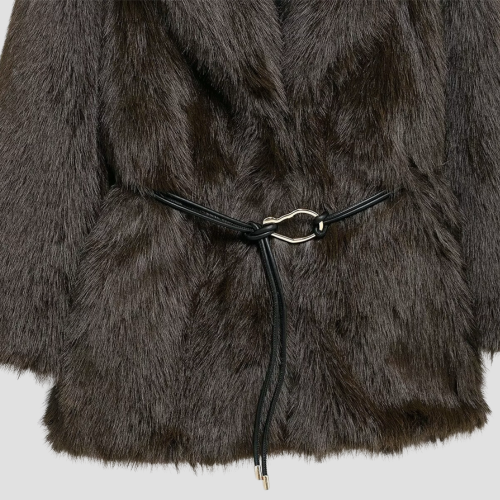 Badhie | Women's Winter Jacket Belt Medium Long Chic Fur Coat