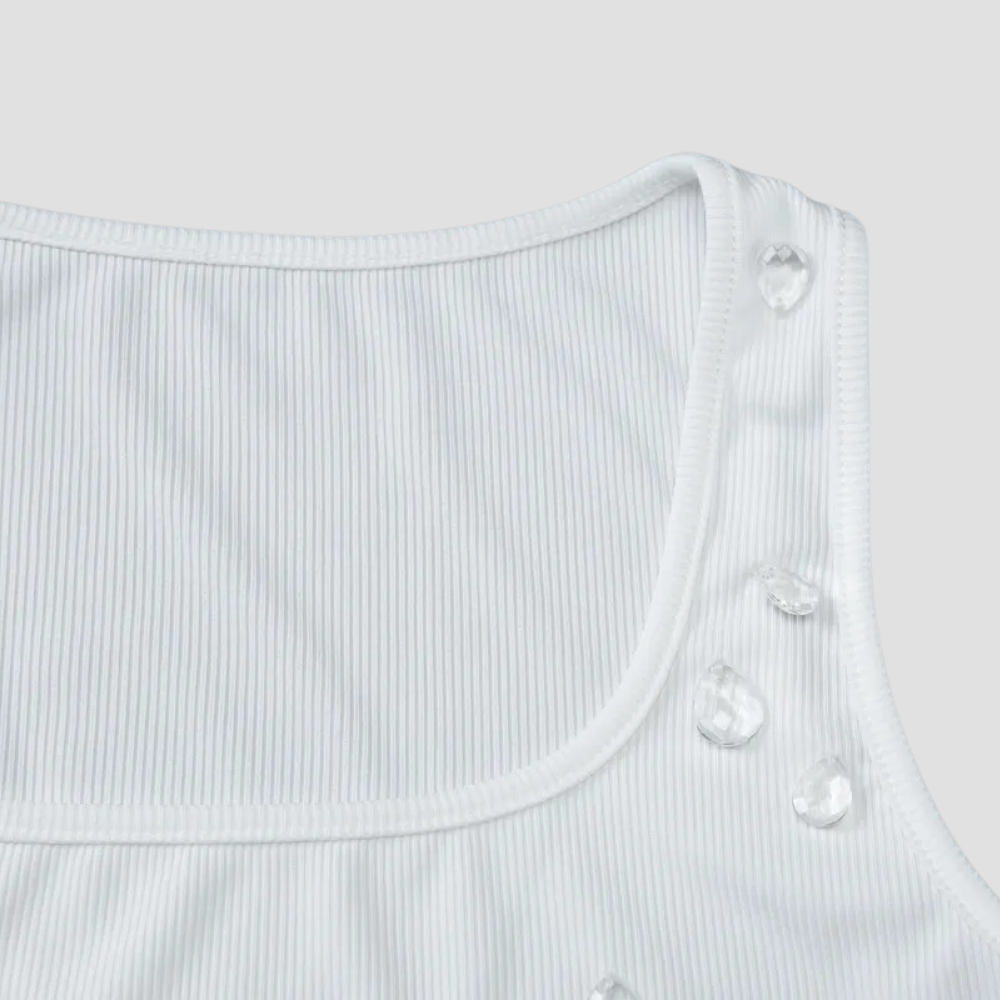 Badhie | Women's Crystal-Studded Ribbed Knit Crop Tank
