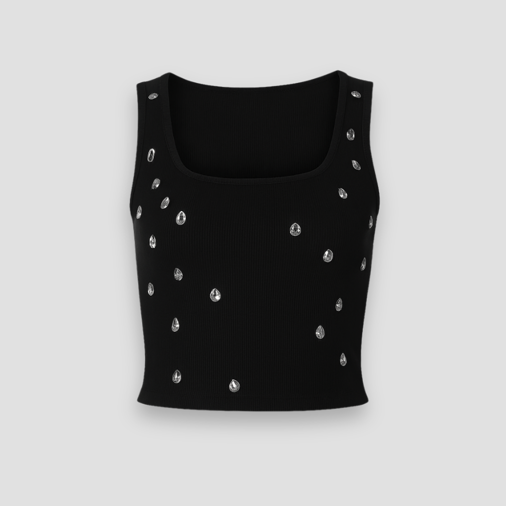Badhie | Women's Crystal-Studded Ribbed Knit Crop Tank