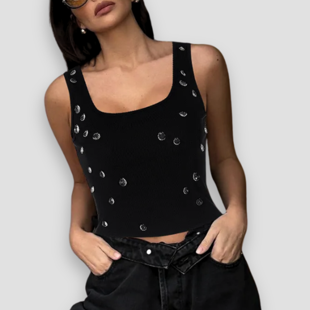 Badhie | Women's Crystal-Studded Ribbed Knit Crop Tank