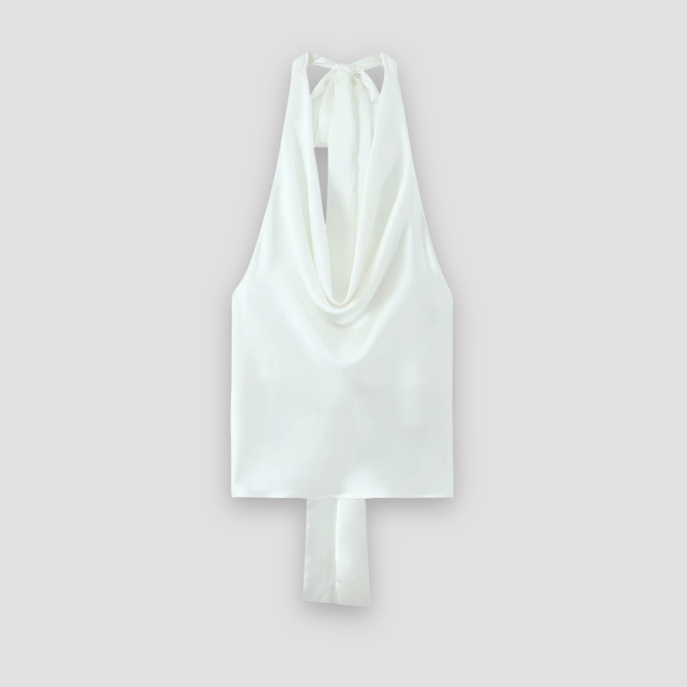 Badhie | Women’s Satin Cowl-Neck Tie-Back Halter Top