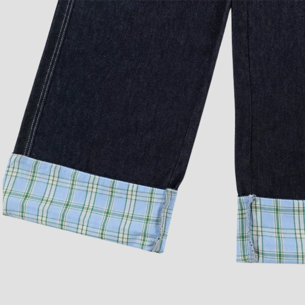 Badhie | Women's Plaid Patch Wide-Leg Jeans