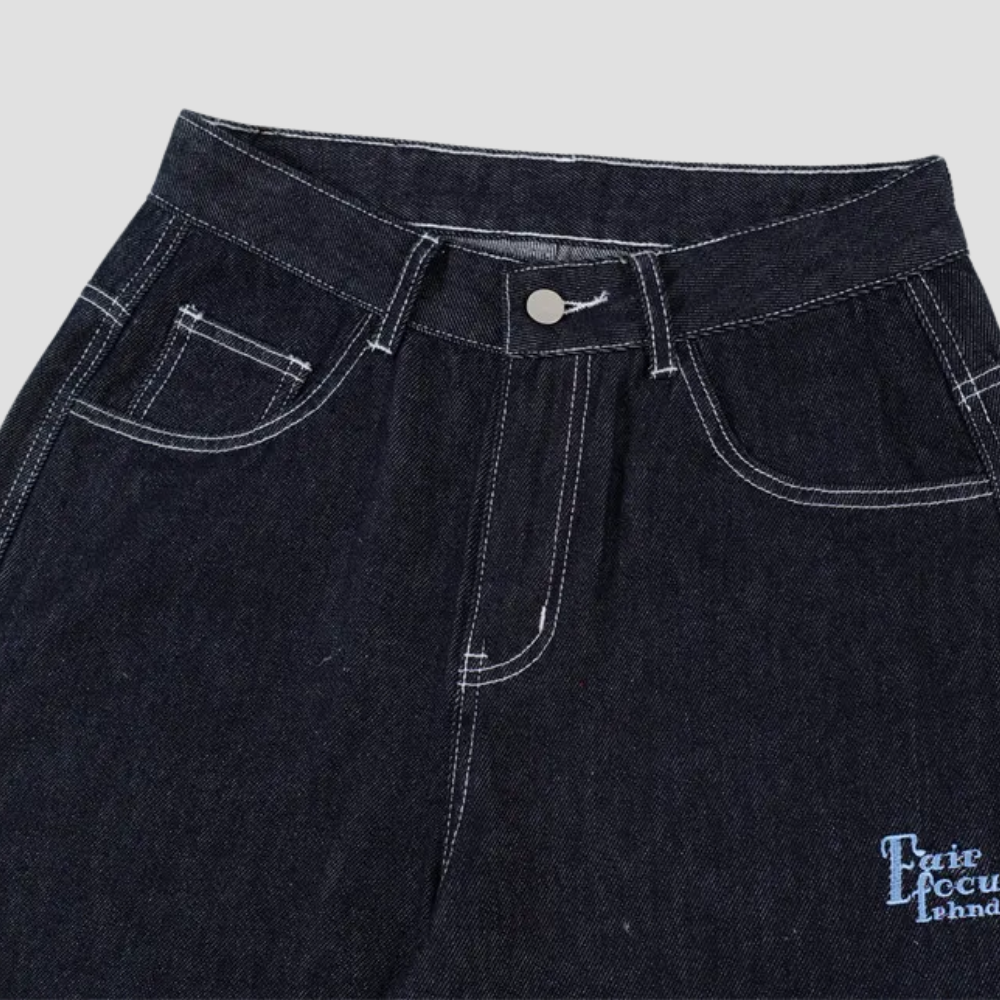 Badhie | Women's Plaid Patch Wide-Leg Jeans
