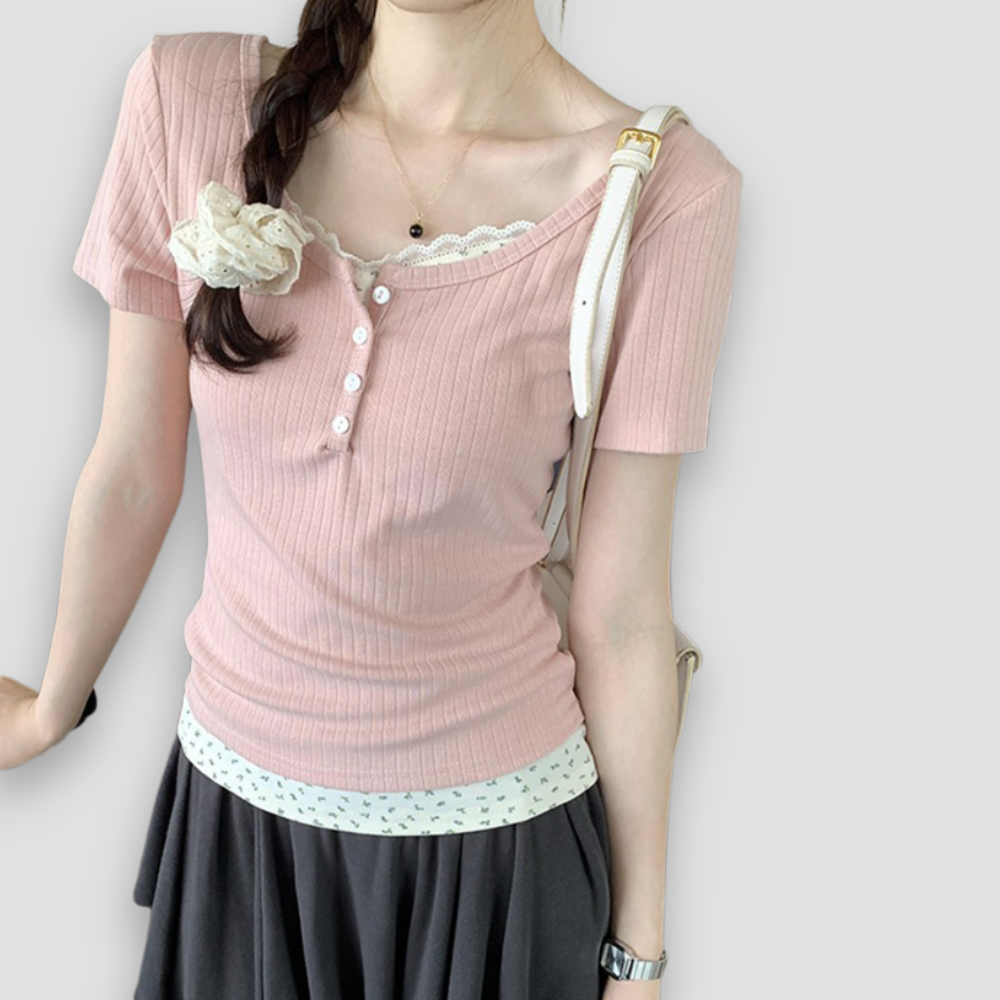 Badhie | Women’s Ribbed Knit Button-Up Layered Top