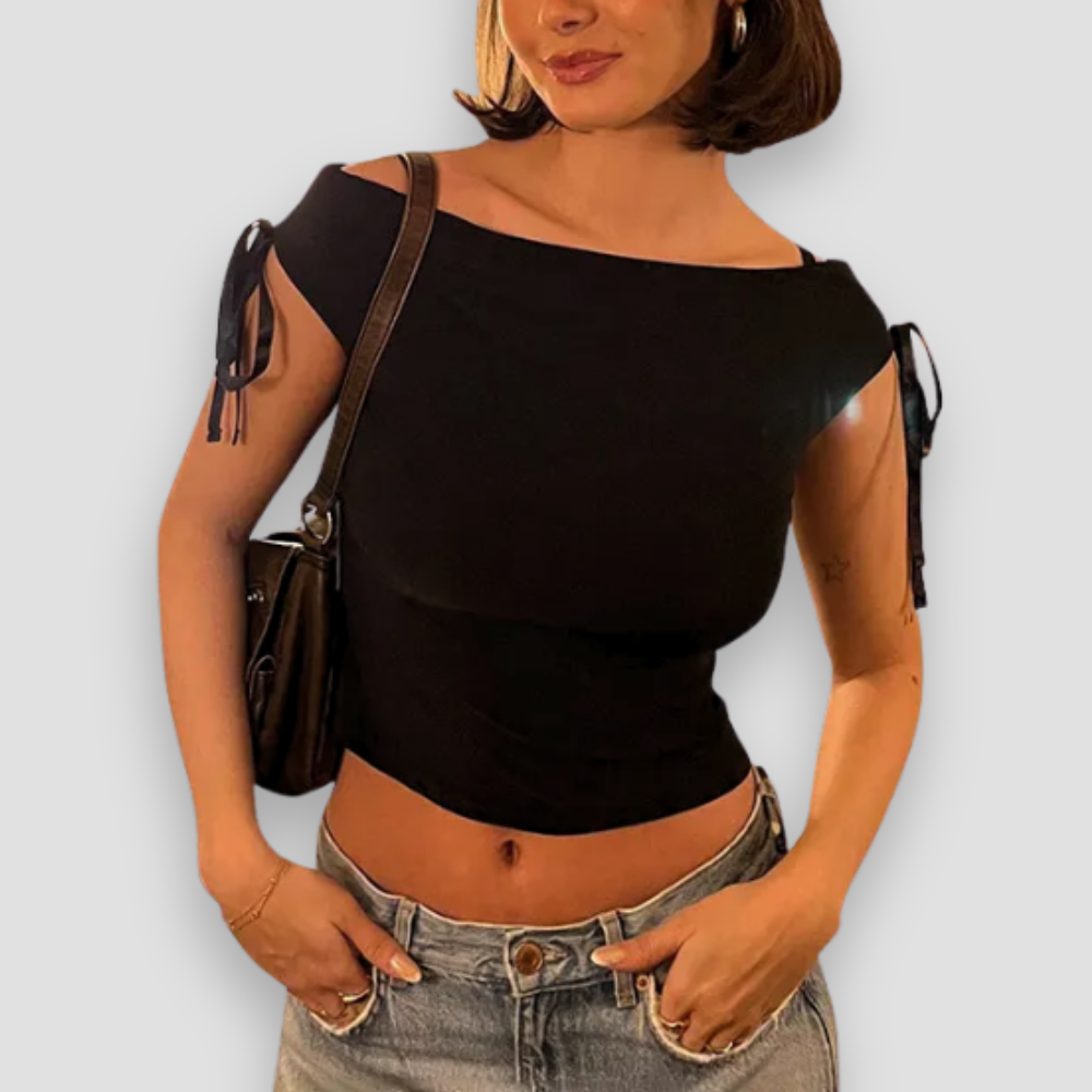 Badhie | Women’s Off-Shoulder Bow-Tie Crop Tee