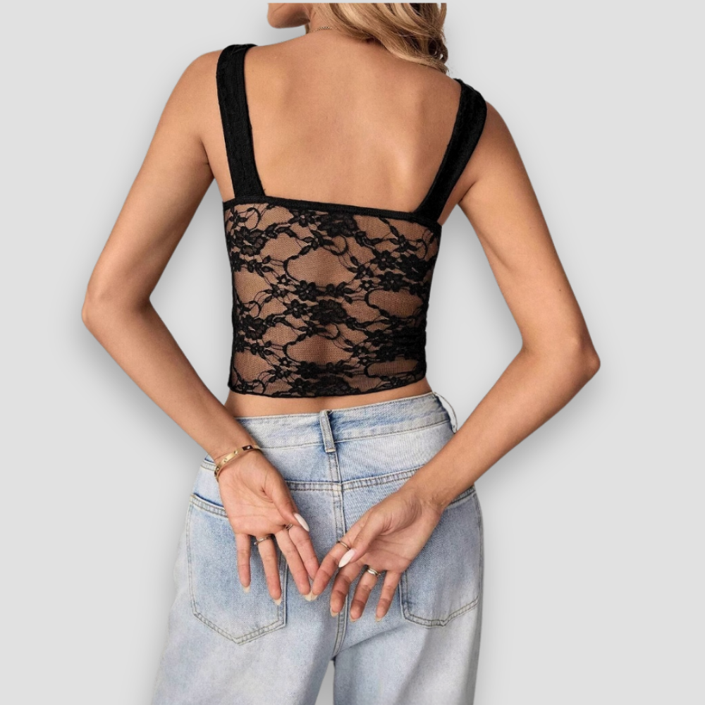 Badhie | Women's Lace-Panel Mesh Bustier Crop Top