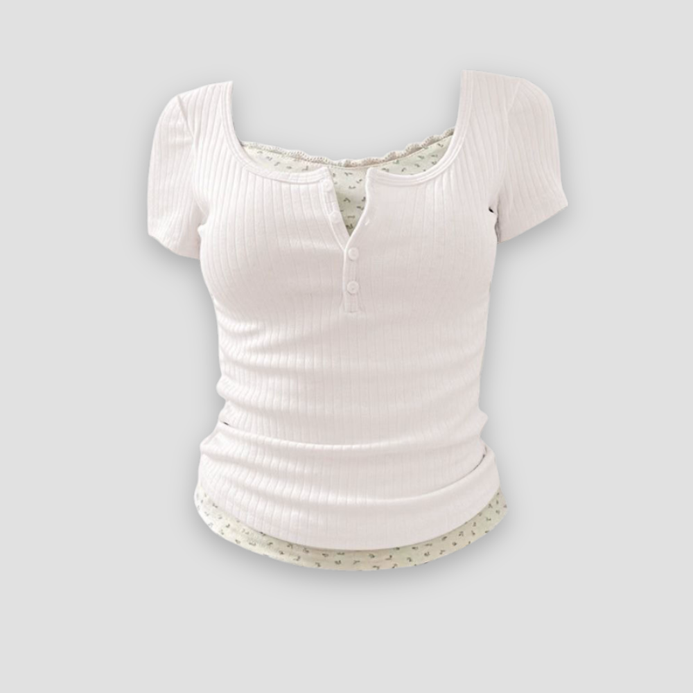 Badhie | Women’s Ribbed Knit Button-Up Layered Top