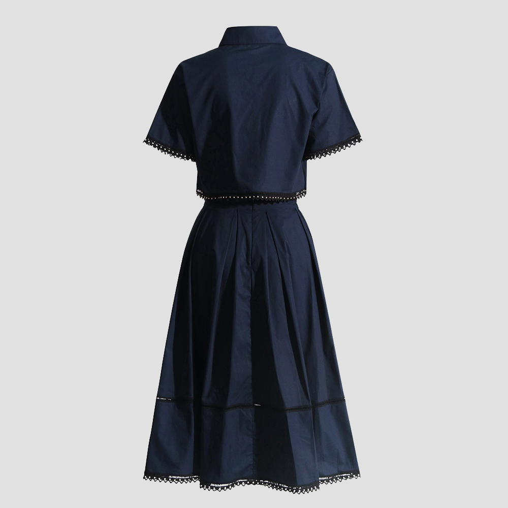 Badhie | Women's Navy Lace-Trim Two-Piece Skirt Set