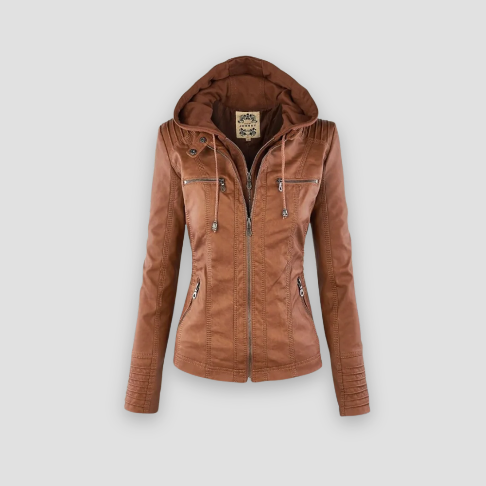 Badhie | Women’s Leather Moto Jacket with Removable Hood