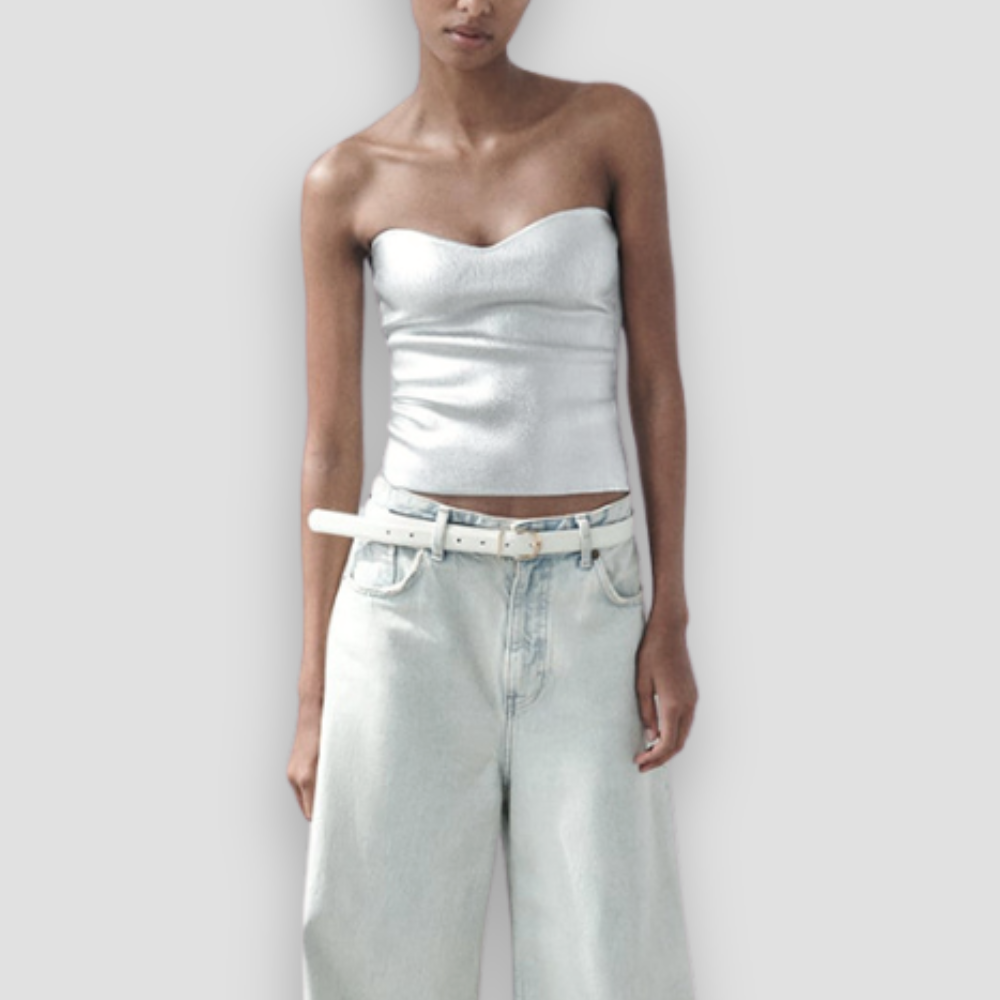 Badhie | Women’s Metallic Sweetheart Strapless Top