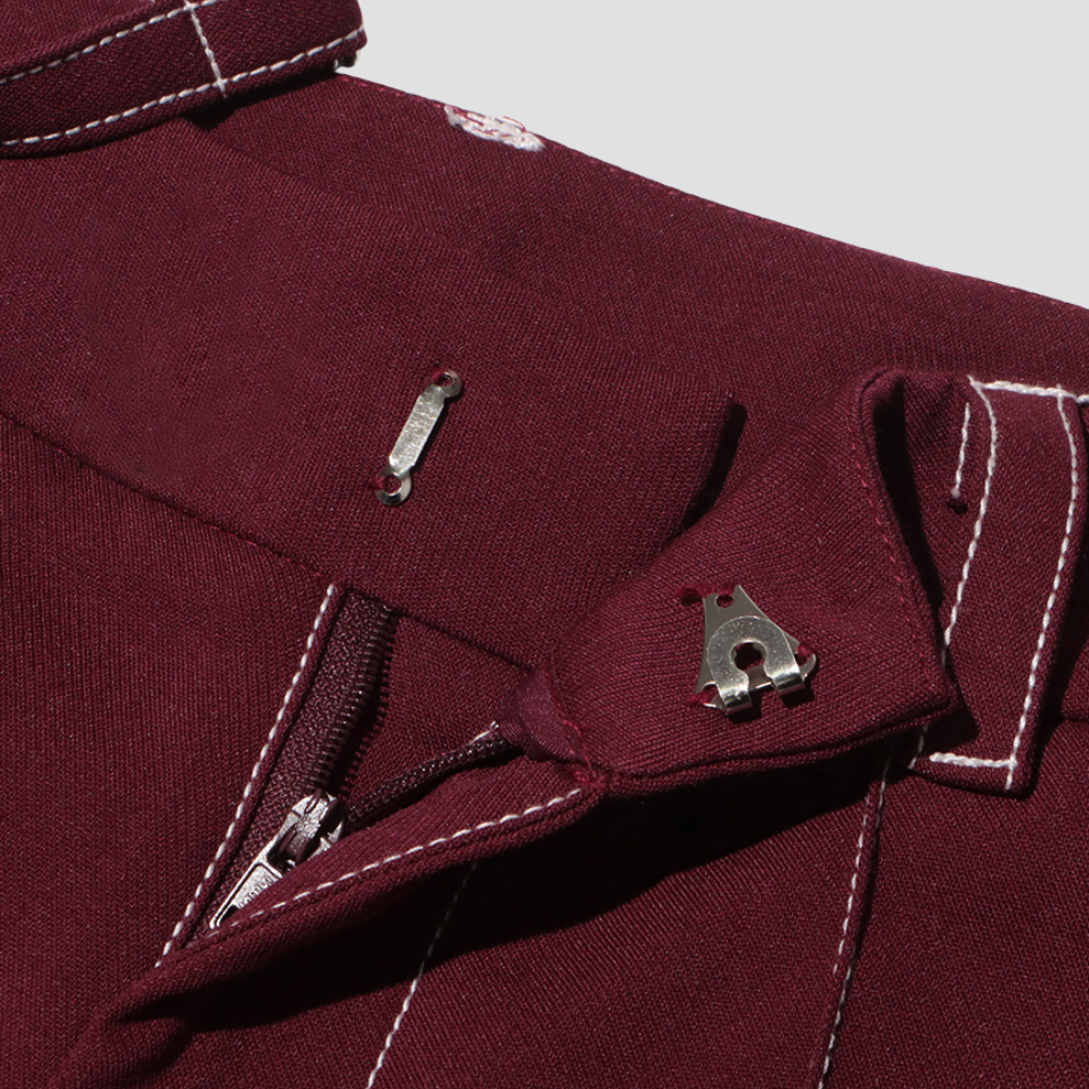 Badhie | Women's Wine Contrast-Stitch Blazer & Pant Set