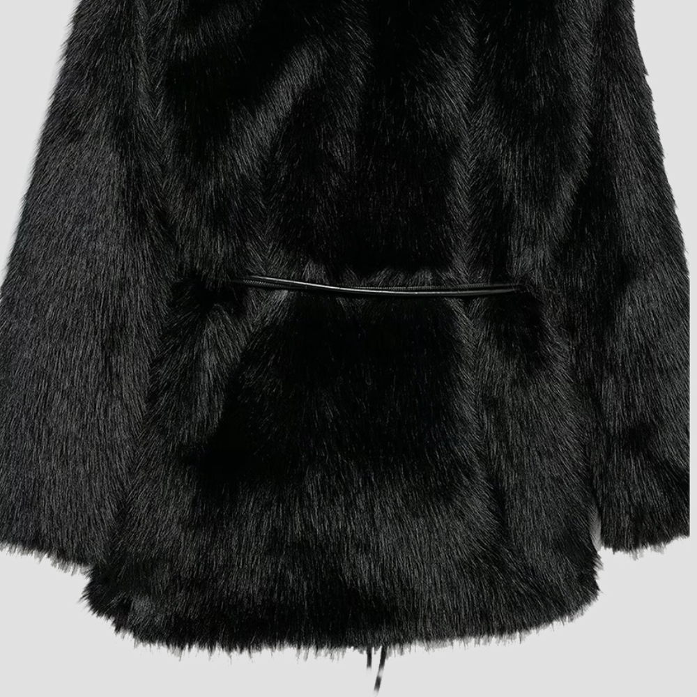 Badhie | Women's Winter Jacket Belt Medium Long Chic Fur Coat