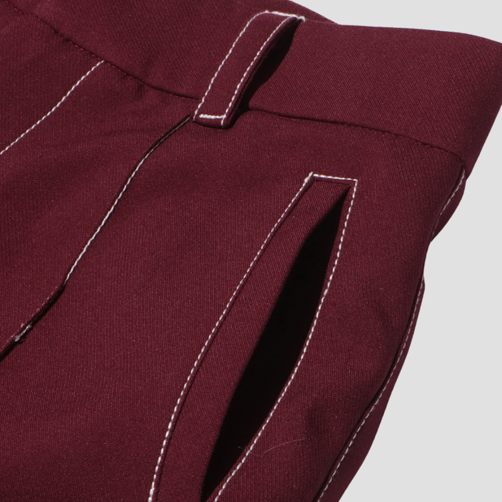 Badhie | Women's Wine Contrast-Stitch Blazer & Pant Set
