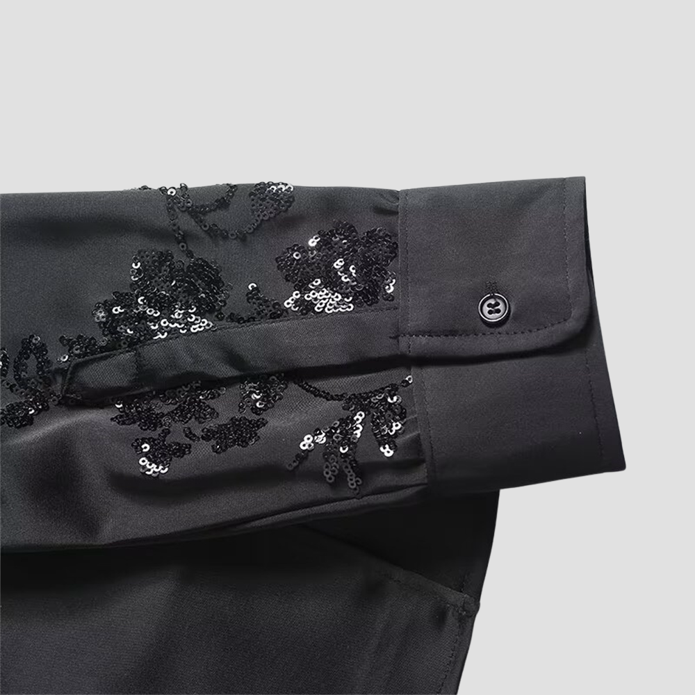 Badhie | Women's Sequin Floral Glitter Button-Up & Pant Set