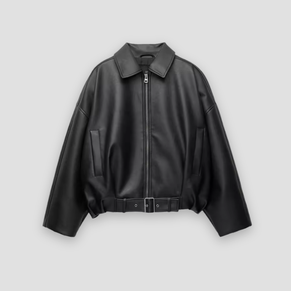 Badhie | Women’s Oversized Belted Faux-Leather Zip Jacket