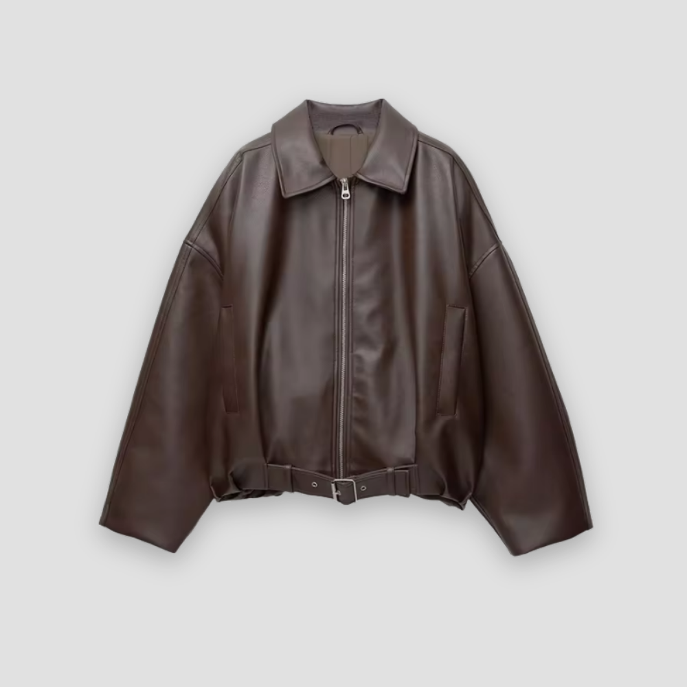 Badhie | Women’s Oversized Belted Faux-Leather Zip Jacket