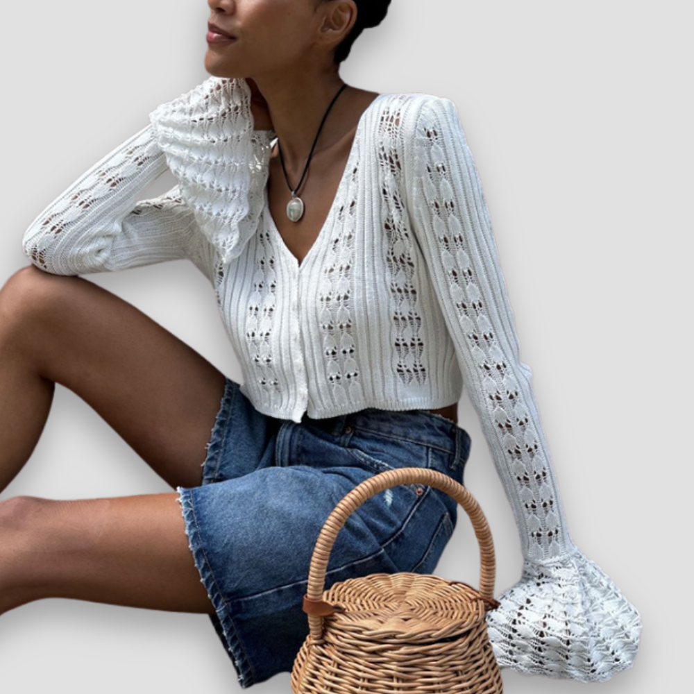 Badhie | Women’s Cropped Flare-Sleeve Knit Cardigan