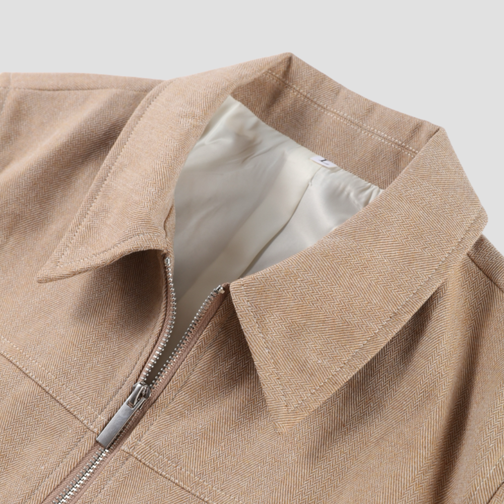 Badhie | Women’s Beige Cropped Zip Jacket & Wide-Leg Pants Set