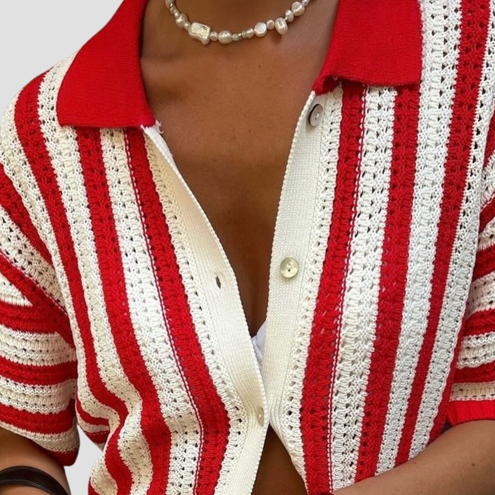 Badhie | Women’s Striped Crochet Button-Up Cardigan