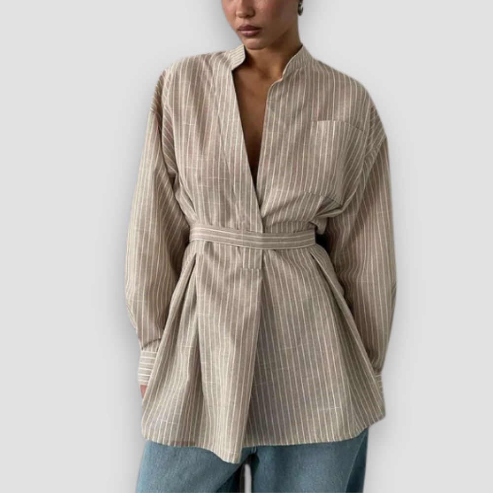 Badhie | Women's Striped Tie-Waist Blouse