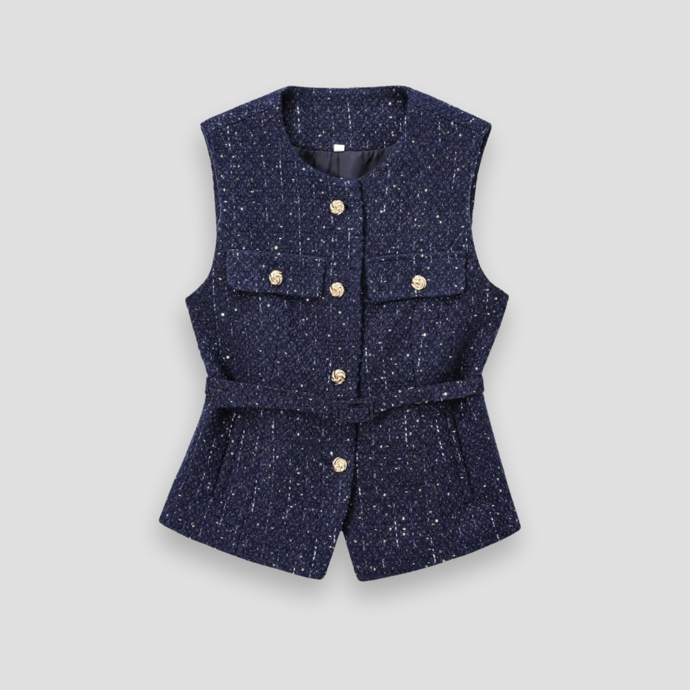 Badhie | Women's Tweed Belted Sleeveless Vest