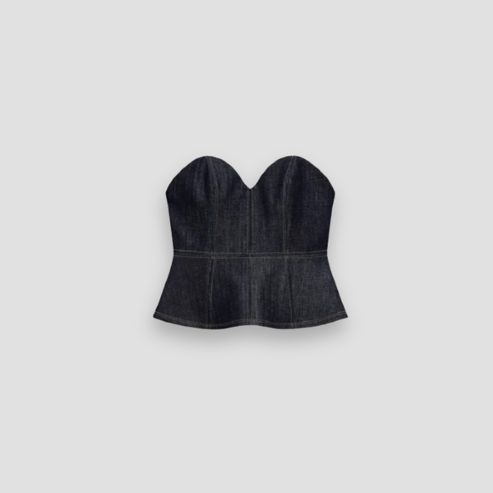 Badhie | Women's Denim Tailored Bustier Peplum Top