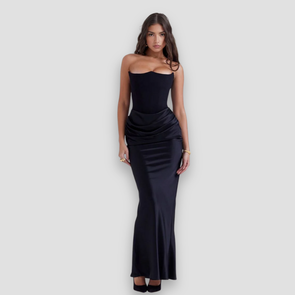 Badhie | Women’s Maxi Dress Satin Corset Drape Gown