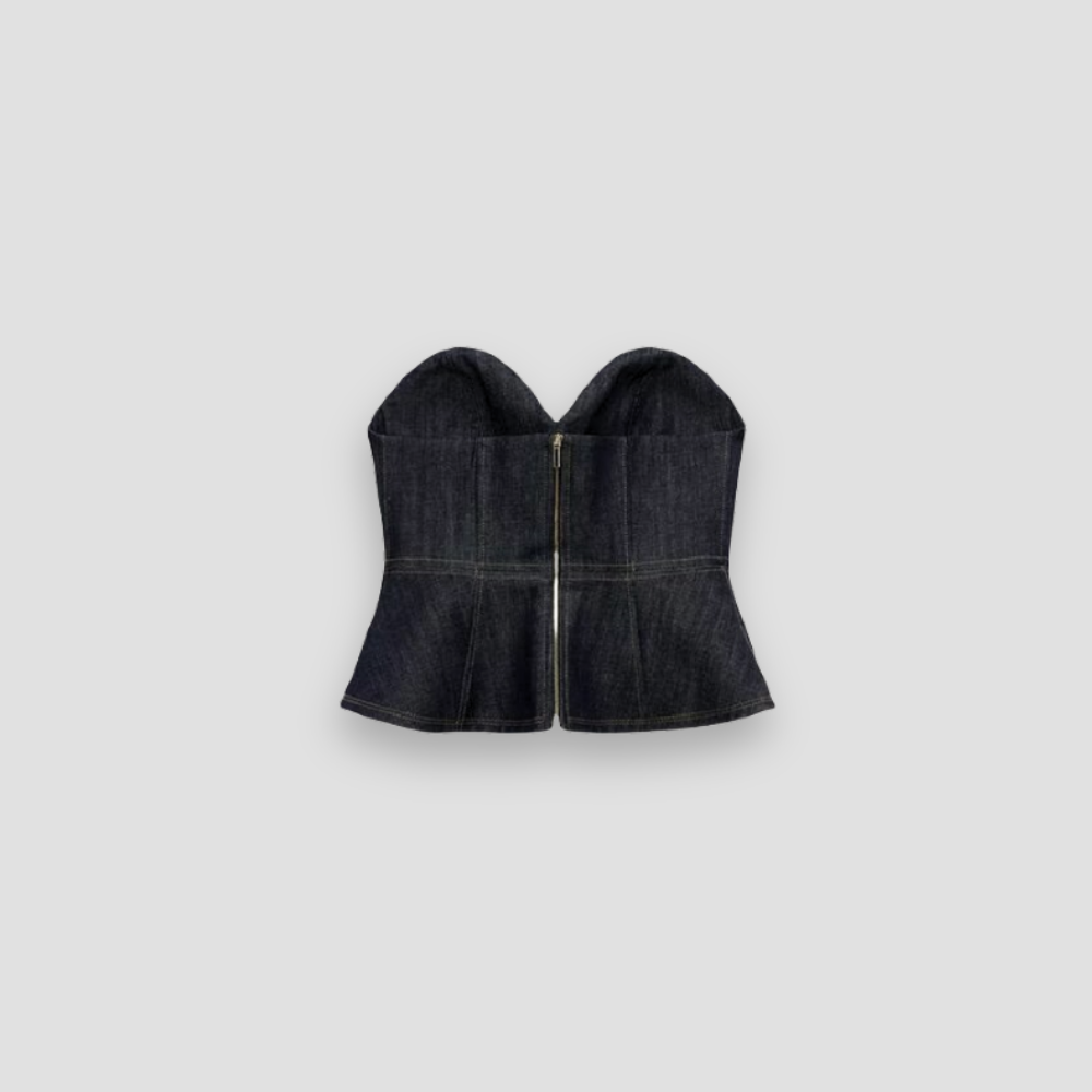 Badhie | Women's Denim Tailored Bustier Peplum Top