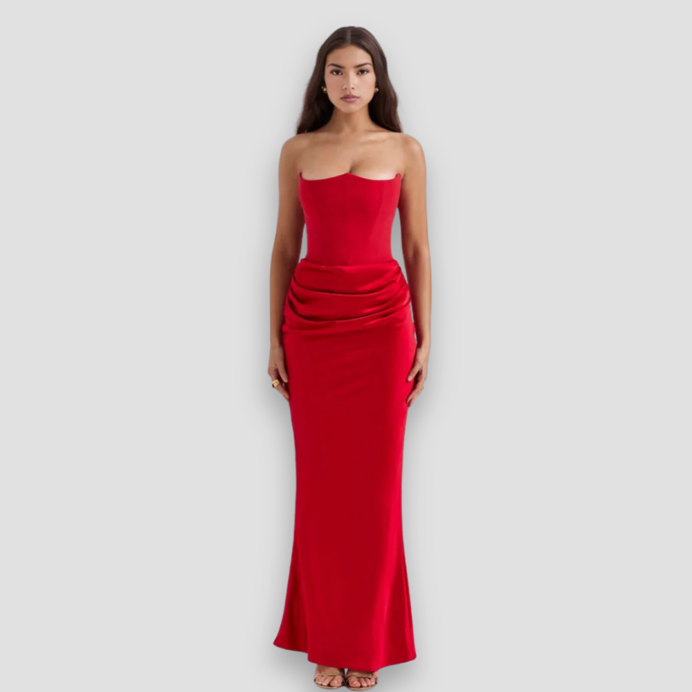Badhie | Women’s Maxi Dress Satin Corset Drape Gown