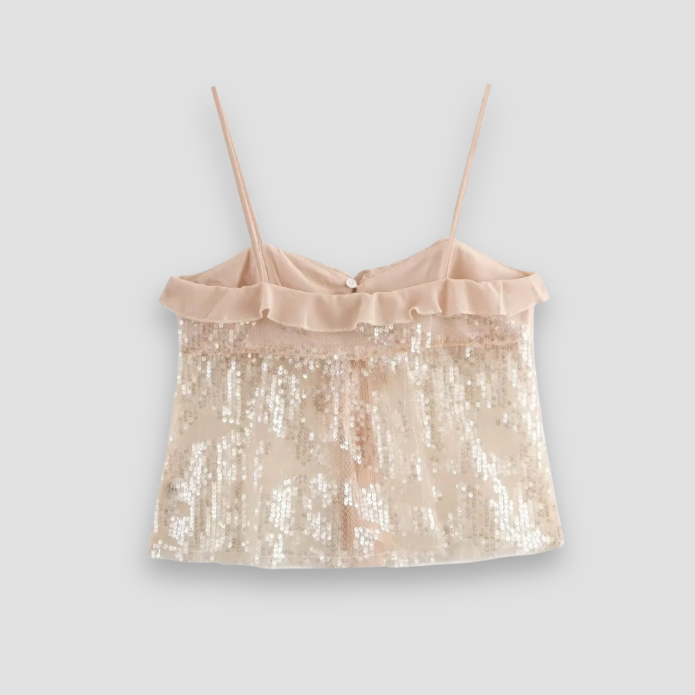 Badhie | Women's Champagne Glitter Sequin Chiffon Camisole
